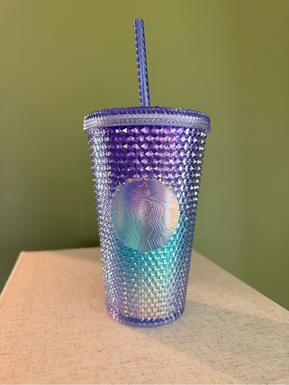 Iridescent Purple-Blue ombre Studded Starbucks Tumbler with Straw